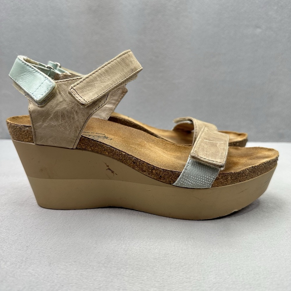 Naot Miracle Womens Size 8 Wedge Sandals Khaki / Celadon Leather Adjustable